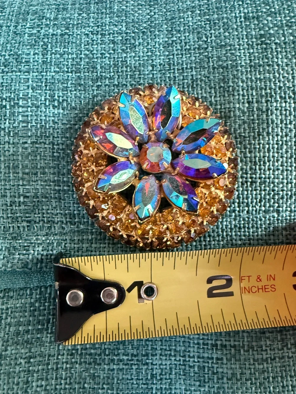 Vintage Juliana DeLizza Elster Topaz AB Rhinestone Pinwheel Brooch Pin 1960s